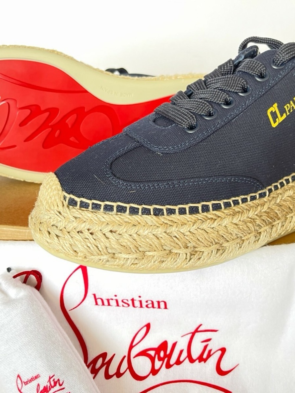 Christian Louboutin Navy Canvas Espadrille Sneaker with Red Sole